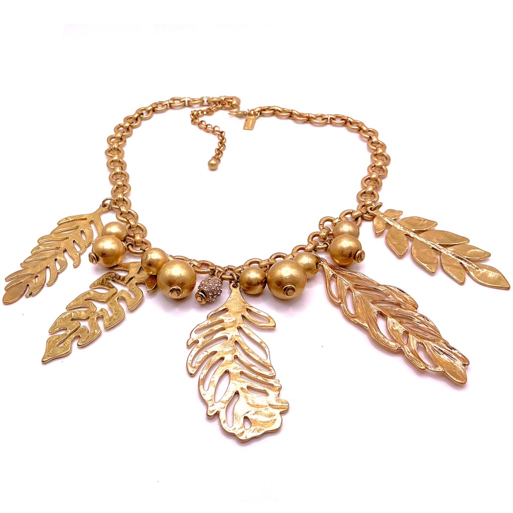 Vintage CANVAS Gold Tone Leaf Charm Necklace 16” With 3” Extender